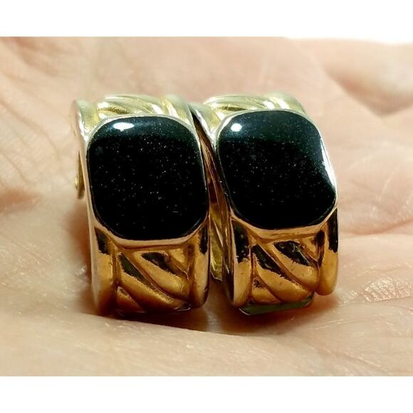 Weekender Gold Tone Clip Earrings Black Lucite Stones Butterfly Mark Vintage - Picture 3 of 10